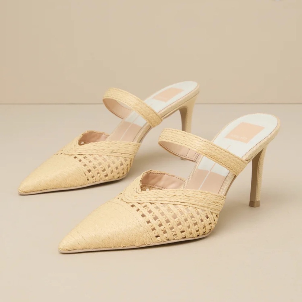 Dolce Vita Beige Woven Pointed-Toe Mule Heels